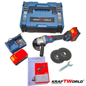 Cordless Angle Grinder 125mm Kraftworld with 2 Batteries in Case Cordless Angle Grinder 125mm Kraftworld with 2 Batteries in Case