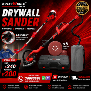 Wall and ceiling sander/Giraffa - with round LED head, telescopic arm, bag and 6 discs