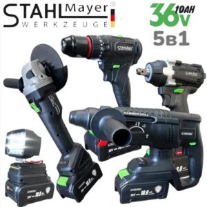 Cordless Set 5 in 1- Impact Wrench, Screwdriver ,Angle Grinder ,Drill, USB Lamp
