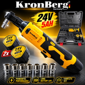 Cordless Brushless Ratchet 24V 5AH 90Nm KRONBERG 2 Batteries and Case with Bit Set Cordless Brushless Ratchet 24V 5AH 90Nm KRONBERG 2 Batteries and Case with Bit Set